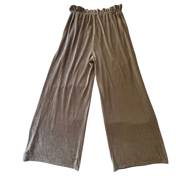 Chocolate‎ USA Wide Leg Ribbed Velvet Pants Taupe Shimmer Soft Stretch Lounge L - Picture 8 of 8